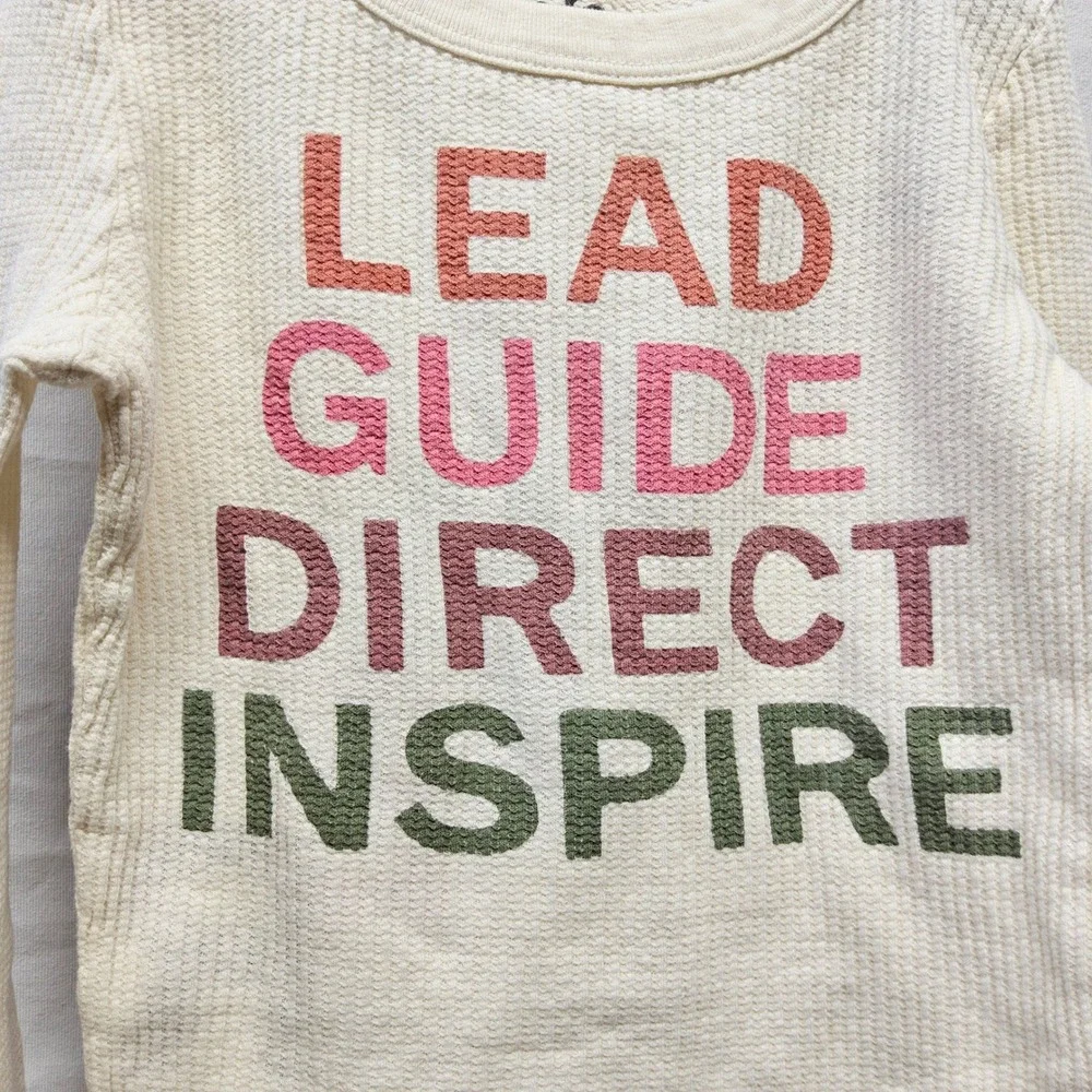 Peek Waffle Knit Thermal Kids Size M 6/7 Cream Graphic Inspirational Long Sleeve